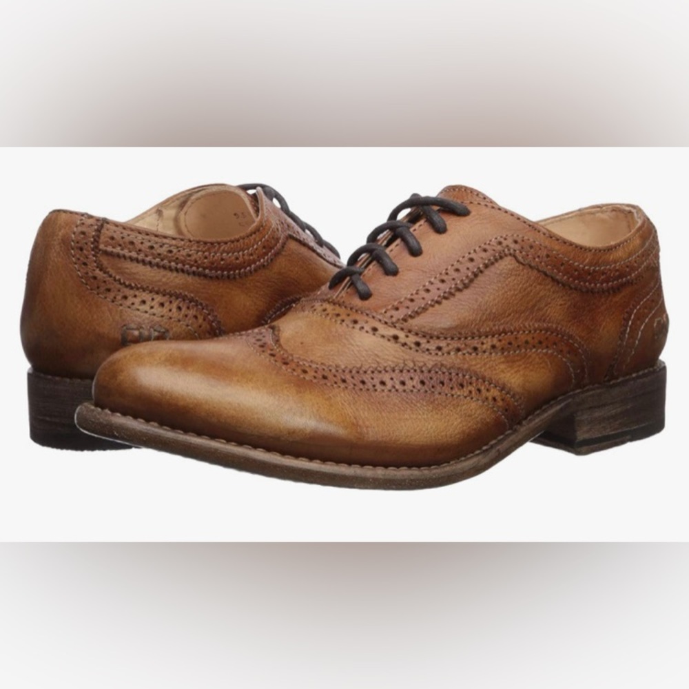 Bed|Stu Lita Women’s Oxford Shoe - Leather Wingtip Lace-Up Oxfords tan driftwood